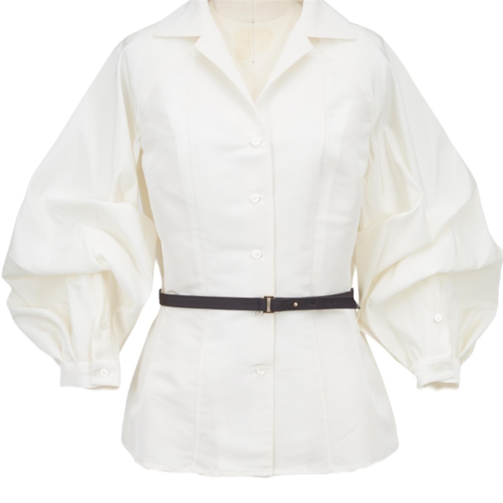Carolina Herrera Silk Faille Balloon Sleeve Belted Blouse